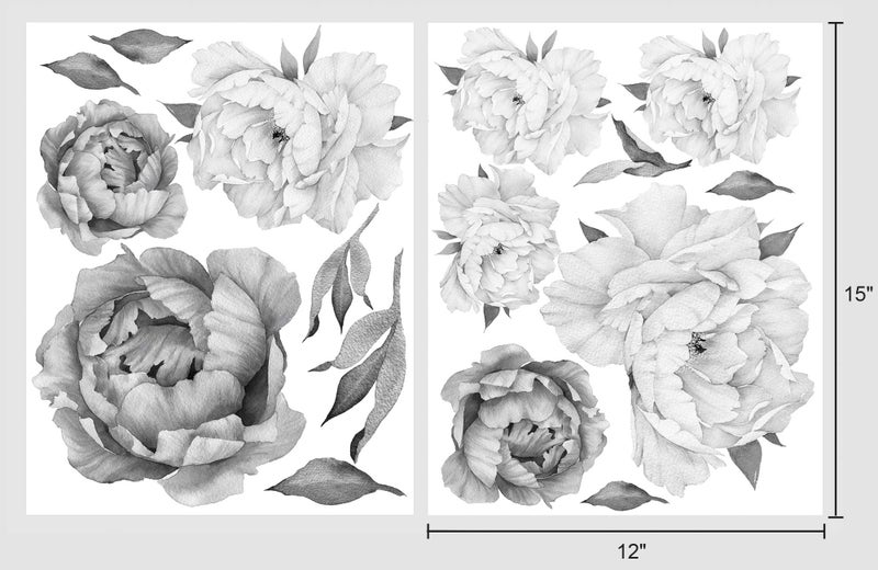 DesignStickers Peony Watercolor Wall Decals (Black and White Watercolor) - Flowers Decals for Wall - Botanical Bedroom Decor - Floral Peonies Grey Wall Stickers with Test Sample - Image 4